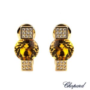 Chopard 18k Yellow Gold Diamond & Citrine Earclips B&P 84/3975-0001
